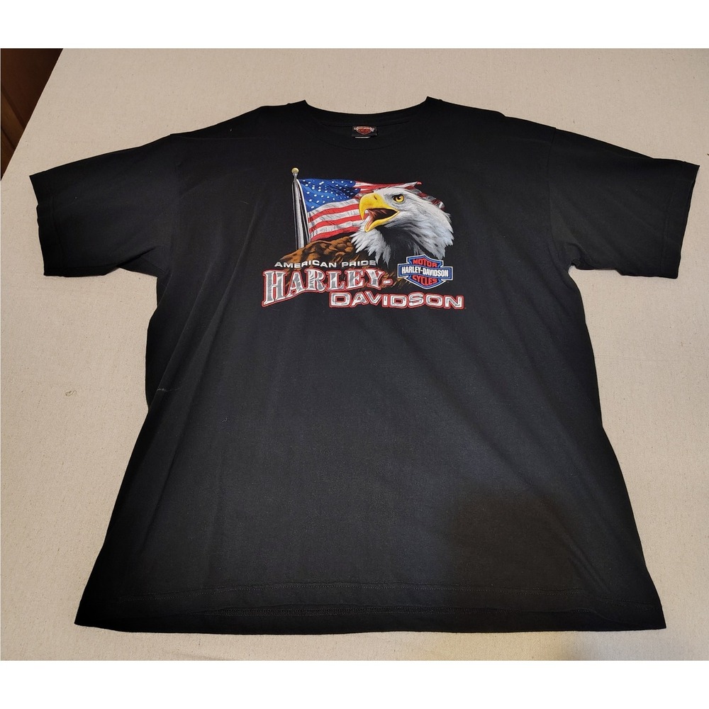 Harley Davidson Mens‎ 2X American Pride Eagle Flag Graphic T Shirt Black Y2K JJ